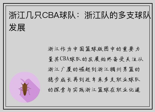 浙江几只CBA球队：浙江队的多支球队发展