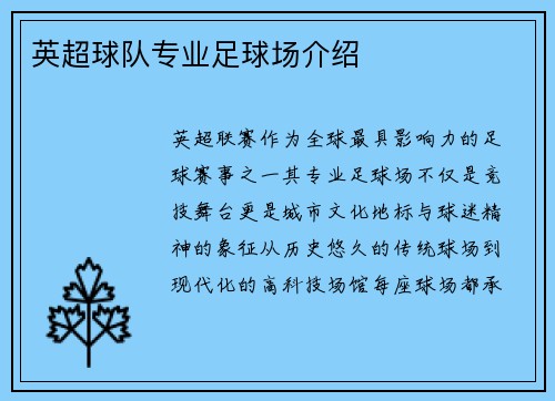 英超球队专业足球场介绍
