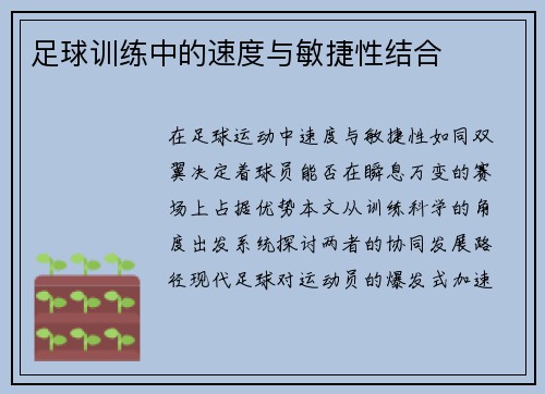 足球训练中的速度与敏捷性结合